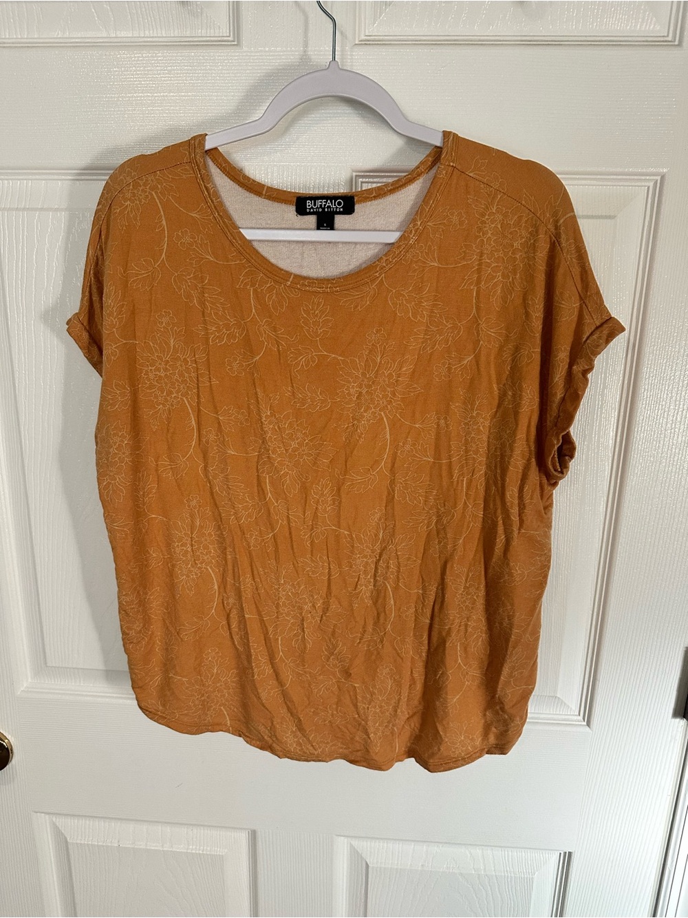 Buffalo David Bitton Short Sleeve Crewneck Top in Warm Rust Orange